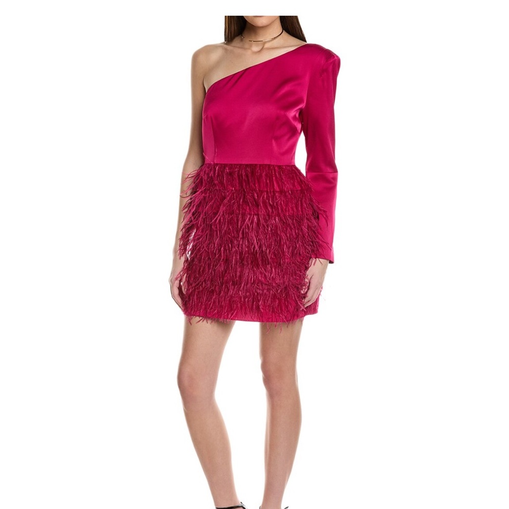 Elegant One-Shoulder Pink Feather Dress